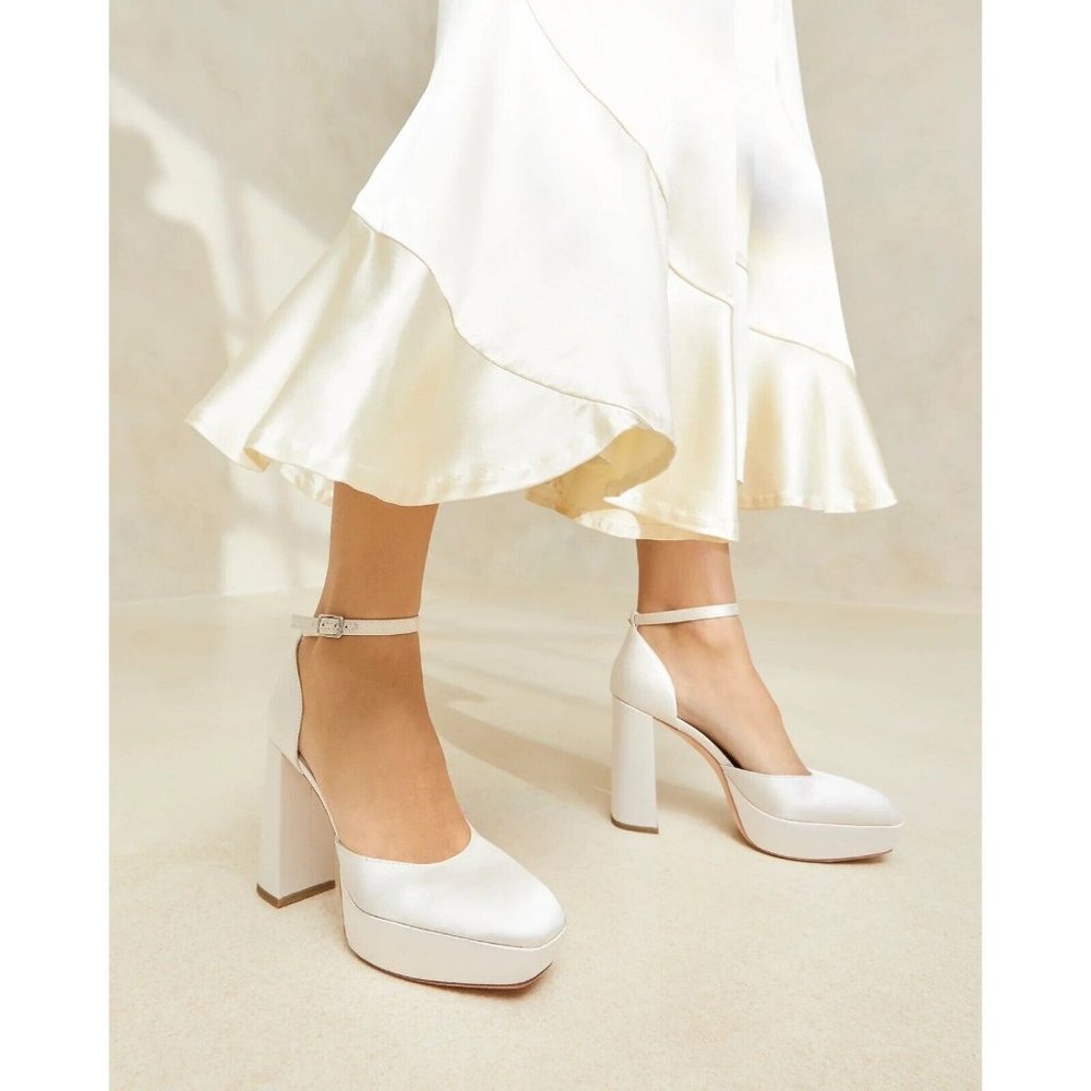 Loeffler Randall Selina Platform Heels Cream Satin White